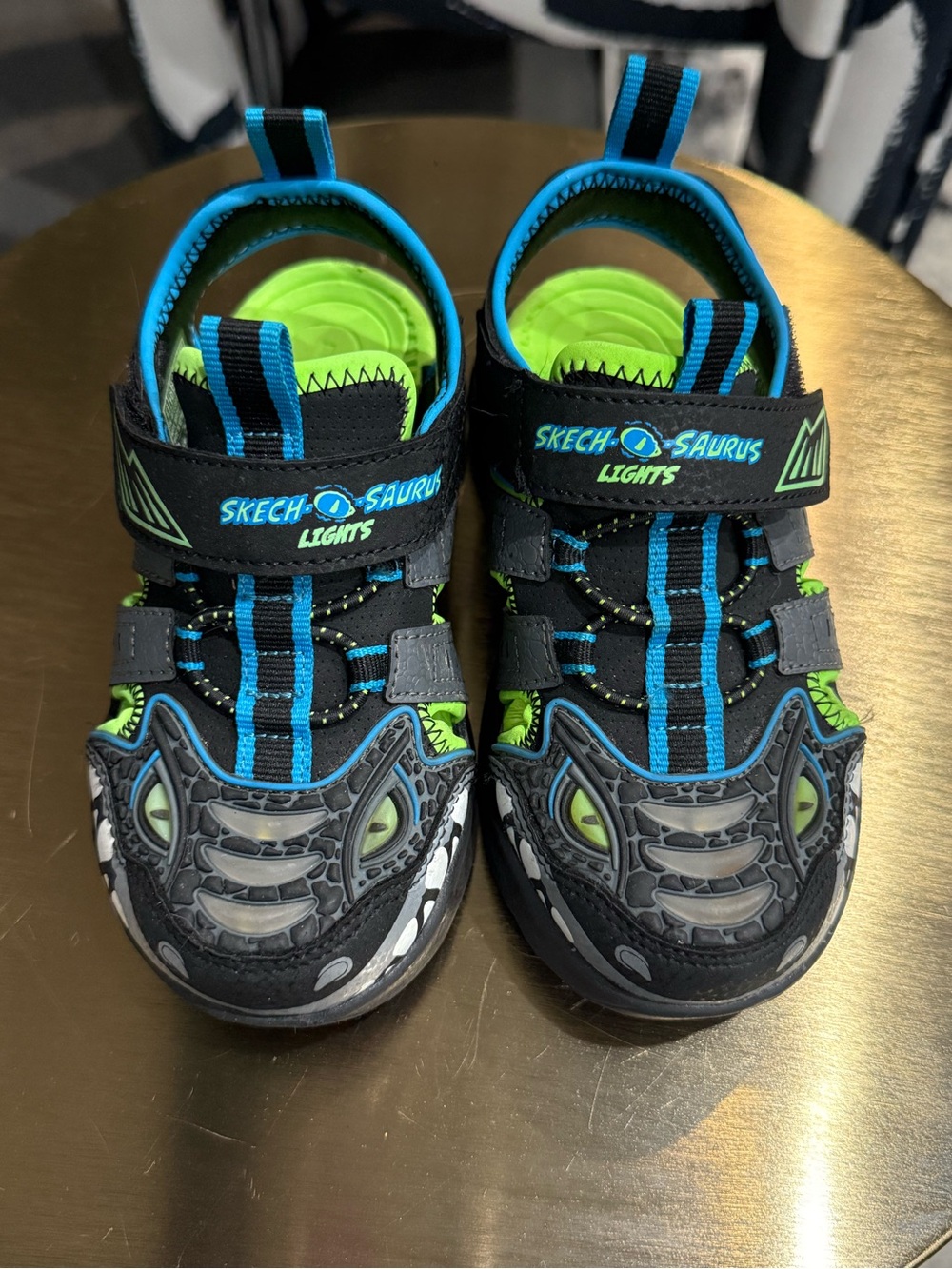 Skechers Kids Black & Bright Green Skech-Saurus Light-Up Sandals
